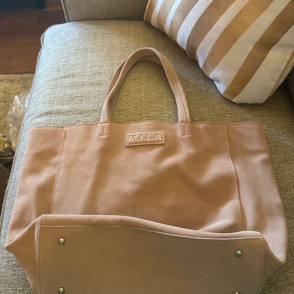 M.I.L.A Blush Pink Suede Tote Bag Large Minimalist Luxury Everyday Work Travel - Picture 11 of 16